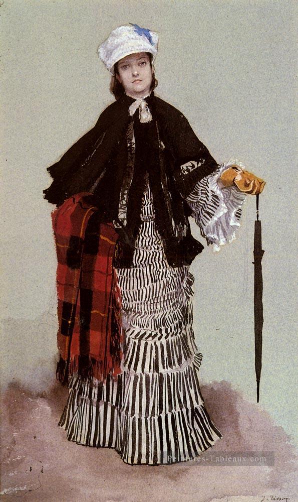 Une dame en robe noire et blanche James Jacques Joseph Tissot Peintures à l'huile